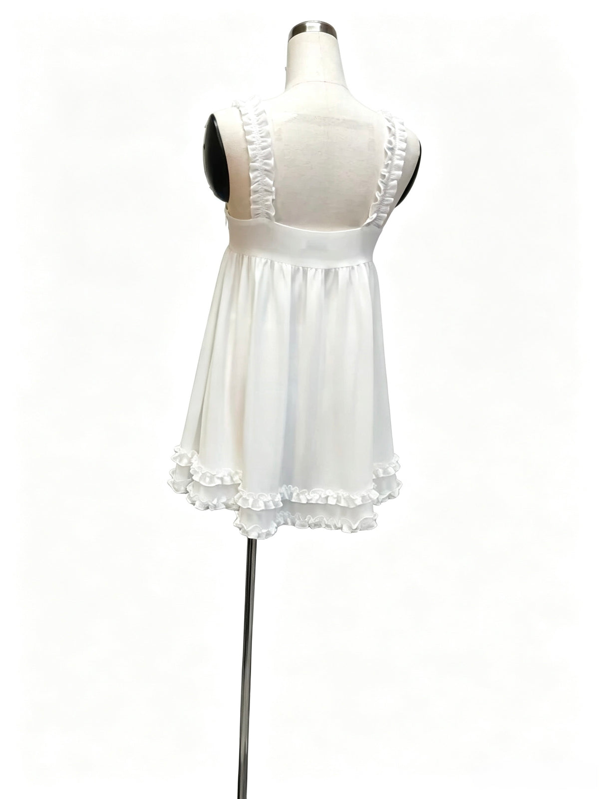 White Ruffle Strap Babydoll Mini Dress, Square Neck Flowy Short Dress for Women