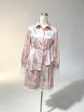 Tie Dye Satin Pajama Set Long Sleeve Lace Trim Shirt & Shorts Women Sleepwear Wholesale