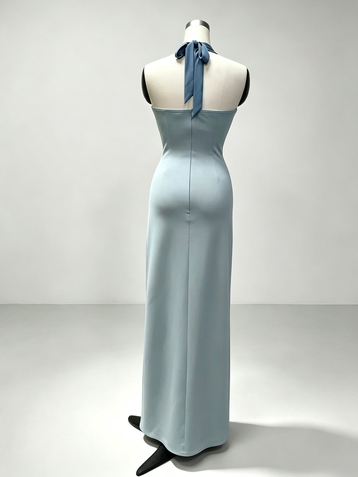 Halter Neck Color Block Maxi Dress, Criss‑Cross Waist Split Evening Gown