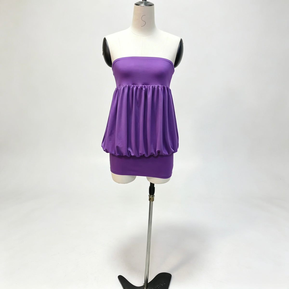 Strapless Bubble Hem Mini Dress, Purple Tube Bodycon Party Dress