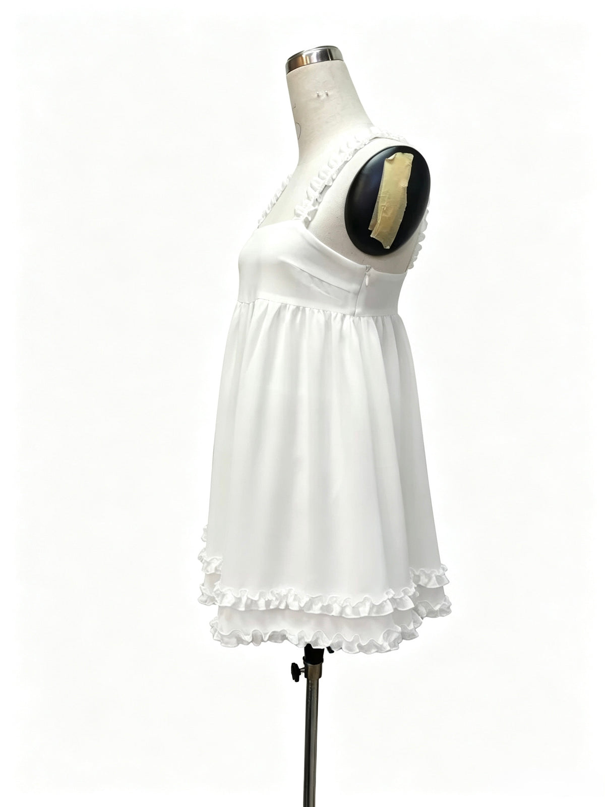 White Ruffle Strap Babydoll Mini Dress, Square Neck Flowy Short Dress for Women